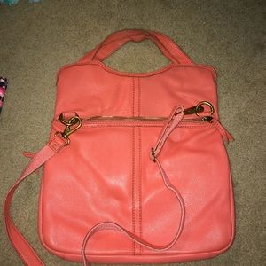 FOSSIL TOTE PEACH CORAL GOLD DUMP PURSE BAG PINK